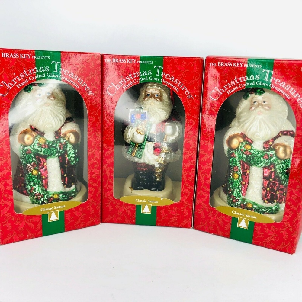Vintage Brass Key Glass Christmas Ornament SANTA